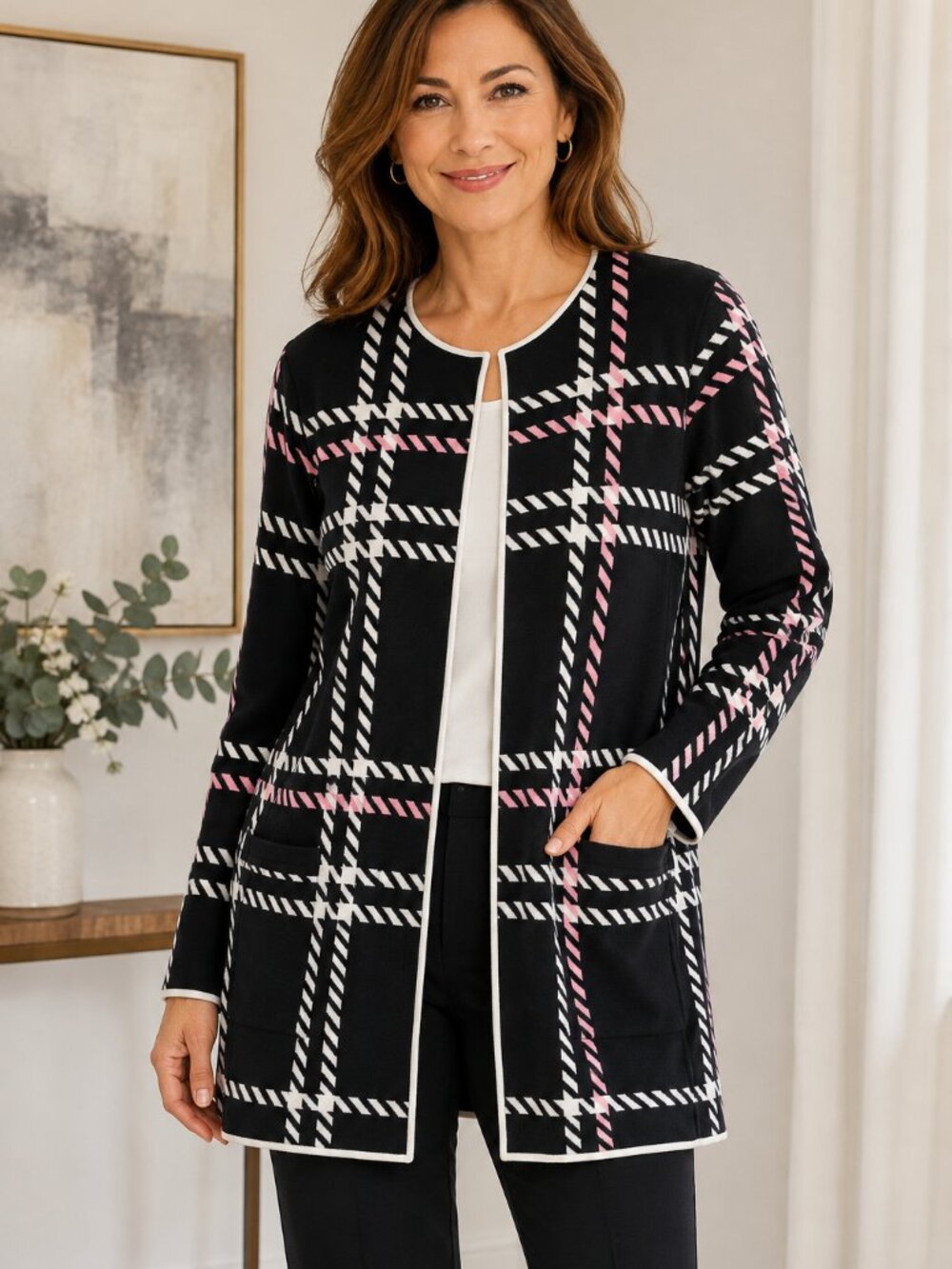 NWOT Talbots Plaid Open Front Cardigan Women XL Rayon Blend Preppy Very Thick